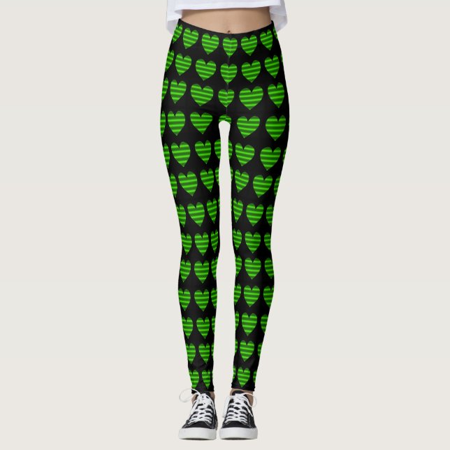 Green Lined Hearts Leggings (Front)