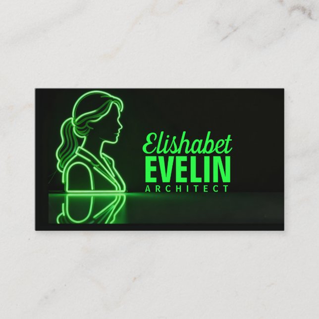 Green-Lined Profile: Reflective Elegance on Dark  Business Card (Front)