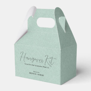 Green linen Simple Script Hangover Recovery Kit Favour Box