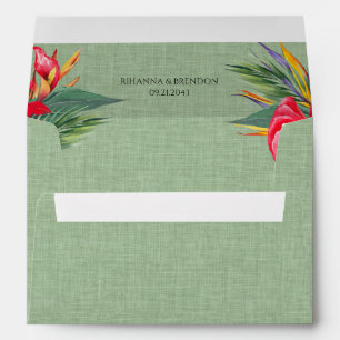 Green Linen tropical theme flowers bouquet Envelope