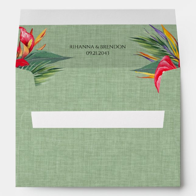 Green Linen tropical theme flowers bouquet Envelope (Back (Bottom))