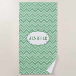 Green Linen Zigzag Beach Towel