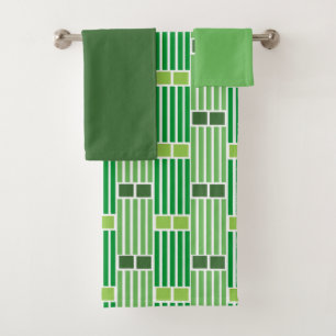 Green Lines and Boxes  Bath Towel Set