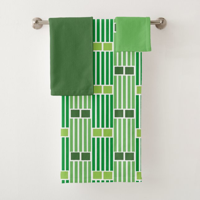 Green Lines and Boxes  Bath Towel Set (Insitu)