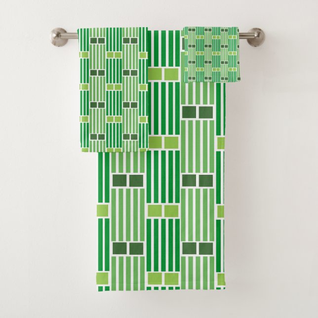 Green Lines and Boxes  Bath Towel Set (Insitu)