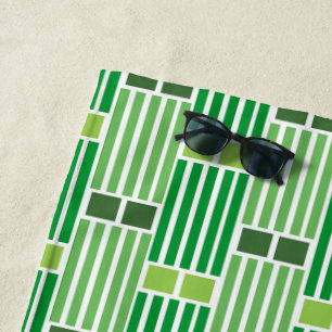 Green Lines and Boxes Beach Towel