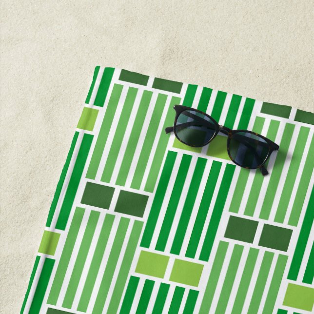 Green Lines and Boxes  Beach Towel (In Situ)