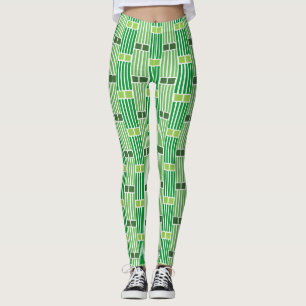 Green Lines and Boxes Leggings