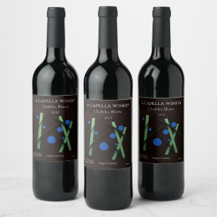 Green lines, blue dots wine label