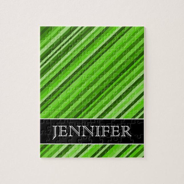 Green Lines/Stripes Pattern + Custom Name Puzzle (Vertical)