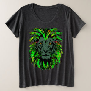 Green Lion Head Drawing - Wildlife Big Cats Plus Size T-Shirt