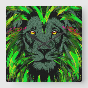 Green Lion Head - Lion Clock - Lion Face Portrait