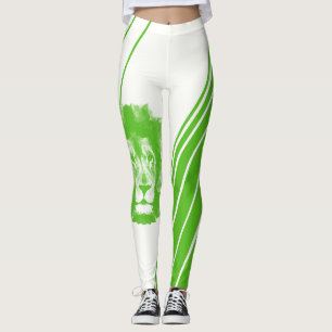 Green Lion Head With Stripes Leggings