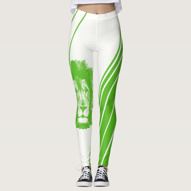 Green Lion Head With Stripes Leggings (Front)