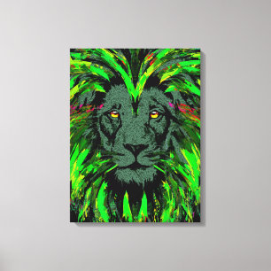 Green Lion Head Wrapped Canvas Lion Face Portrait 