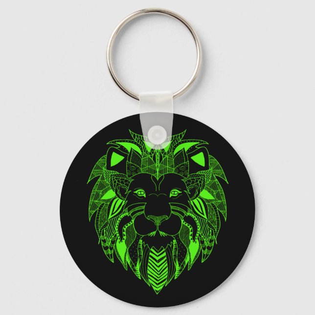 Green Lion With Background Colour of Your Choice Key Ring (Front)