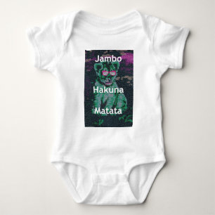 Green Lion with Pink Glasses "Hakuna Matata" Art Baby Bodysuit
