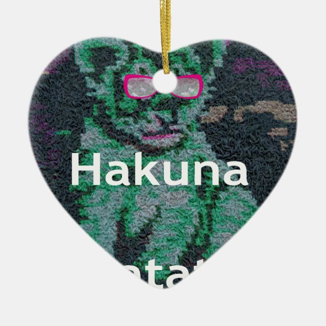 Green Lion with Pink Glasses "Hakuna Matata" Art   Ceramic Tree Decoration (Front)
