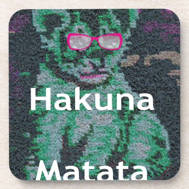 Green Lion with Pink Glasses "Hakuna Matata" Art   Coaster (Front)
