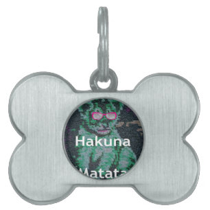 Green Lion with Pink Glasses "Hakuna Matata" Art   Pet Name Tag