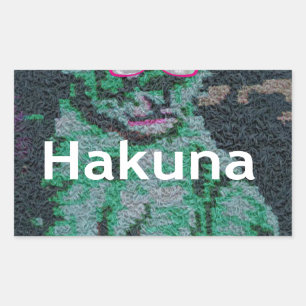 Green Lion with Pink Glasses "Hakuna Matata" Art Rectangular Sticker