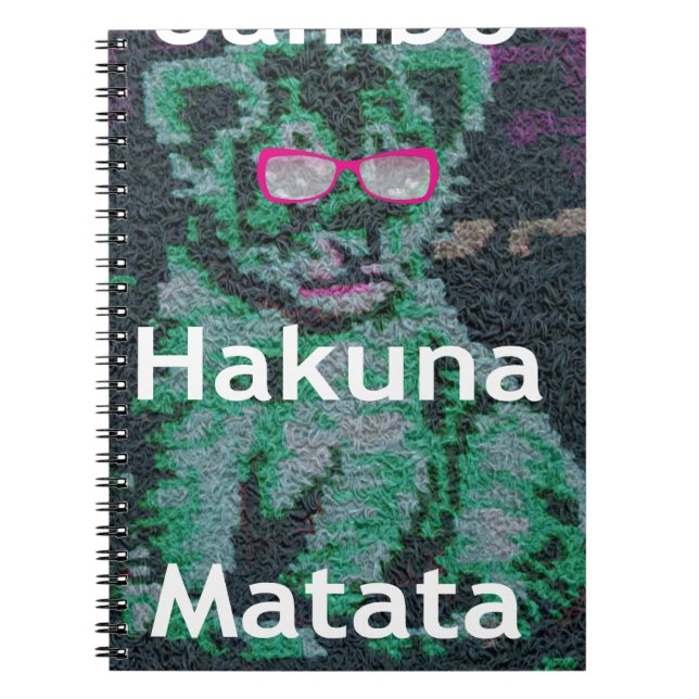 Green Lion with Pink Glasses "Hakuna Matata" Art   Spiral Notebook (Front)