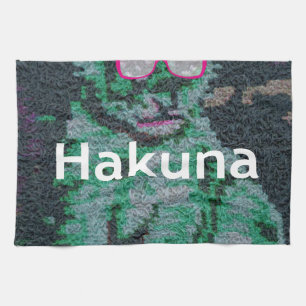 Green Lion with Pink Glasses "Hakuna Matata" Art Tea Towel