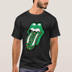 Green Lips Leopard Print Tongue Out St Patricks Da T-Shirt