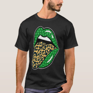 Green Lips Leopard Print Tongue Out St Patricks Da T-Shirt
