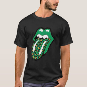 Green Lips Leopard Print Tongue Out St Patricks Da T-Shirt