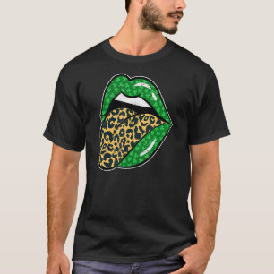 Green Lips Leopard Print Tongue Out St Patricks Da T-Shirt