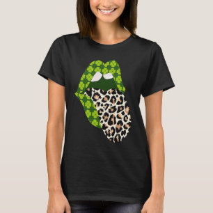 Green Lips Leopard Print Tongue Out St Patricks Da T-Shirt