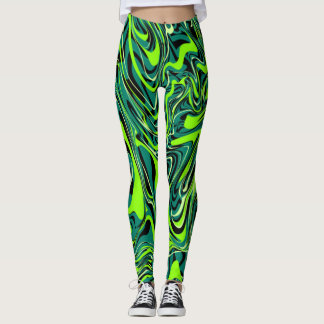 Green liquid abstract painted Leggings