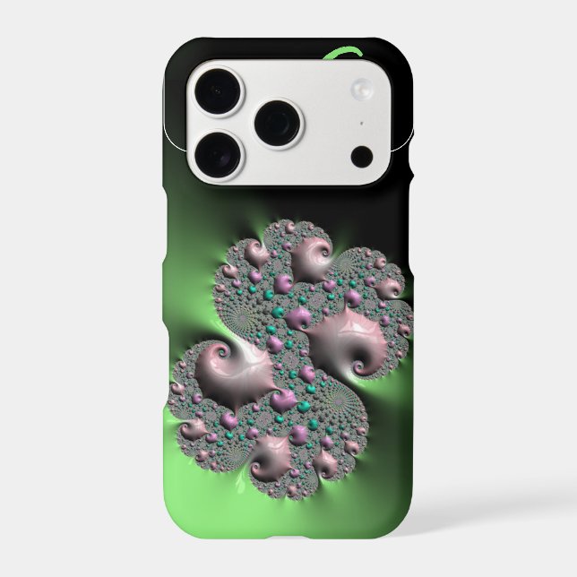 Green liquid fractal monogram  iPhone Case (Back)