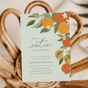 Green Little Cutie Citrus Oranges Baby Shower Invitation