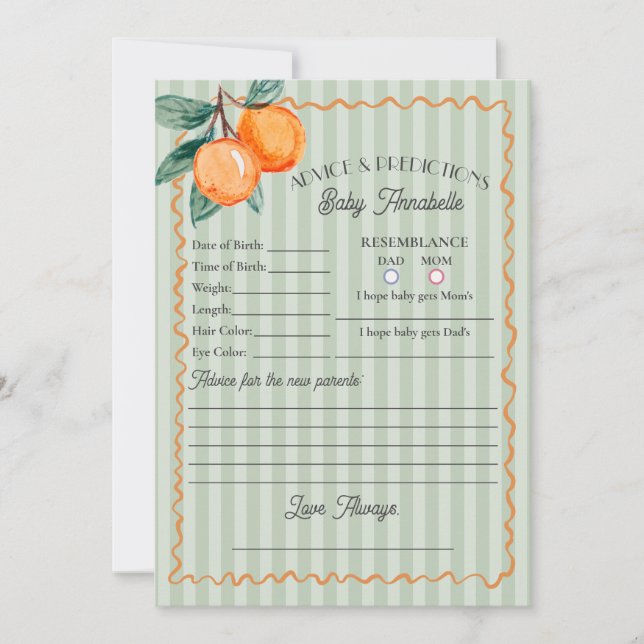 Green Little Cutie Citrus Shower Advice for Baby Invitation (Front)