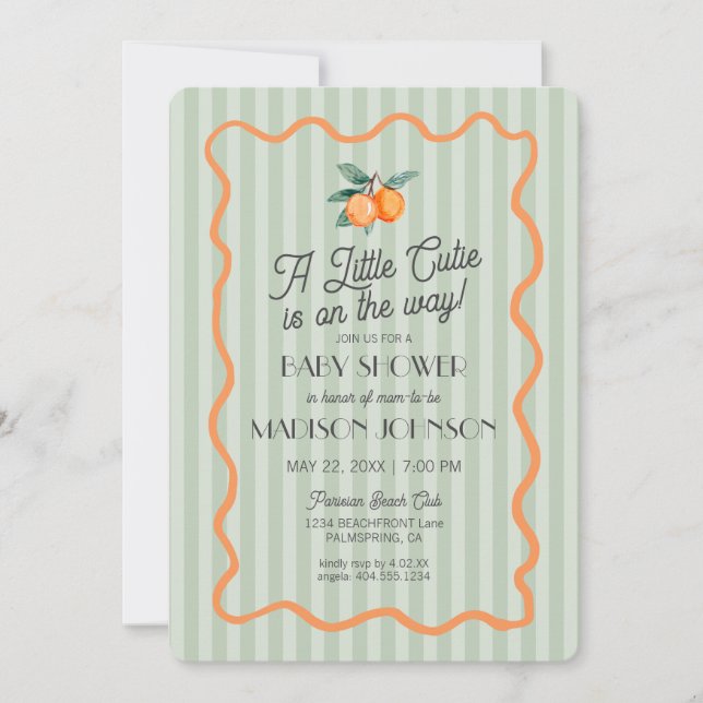 Green Little Cutie Pastel Citrus Theme Baby Shower Invitation (Front)