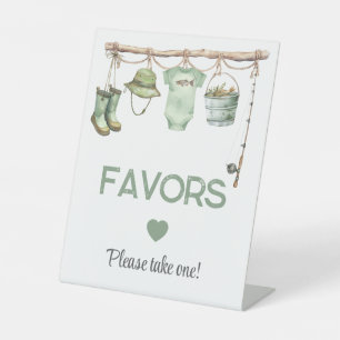 Green Little Fisherman Baby Shower Favours Beige Pedestal Sign