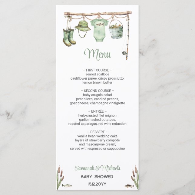 Green Little Fisherman Baby Shower Menu (Front)