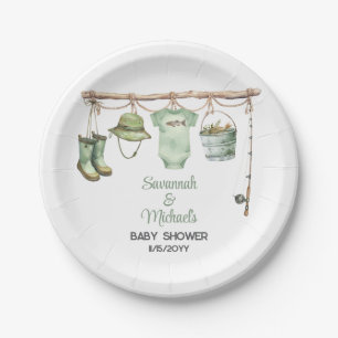 Green Little Fisherman Baby Shower Paper Plate