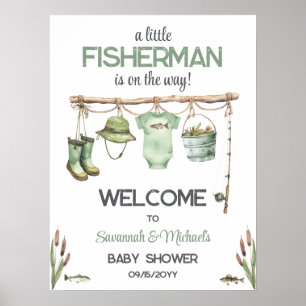 Green Little Fisherman Baby Shower Welcome Poster