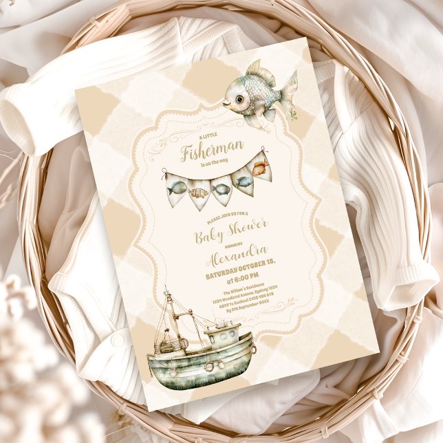Green Little Fisherman Fishing  Baby Shower Invitation (Creator Uploaded)