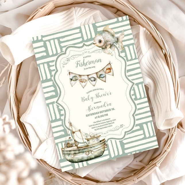 Green Little Fisherman Fishing  Baby Shower Invitation (Creator Uploaded)