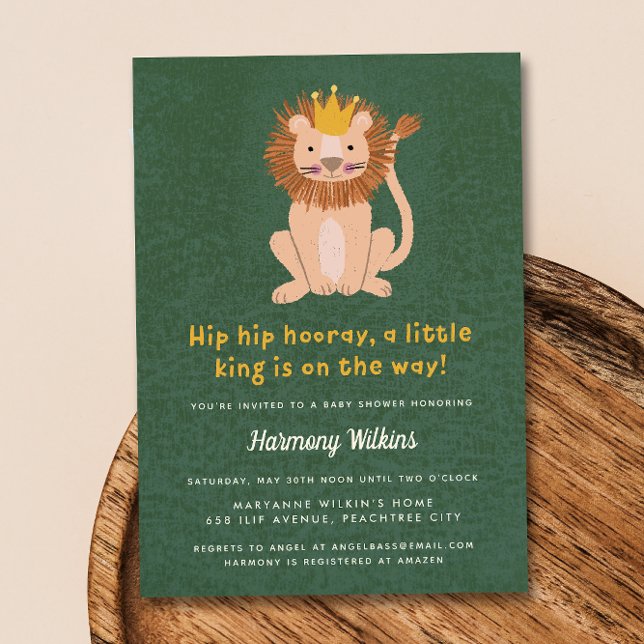 Green Little King Lion Boy Baby Shower Invitation (Creator Uploaded)