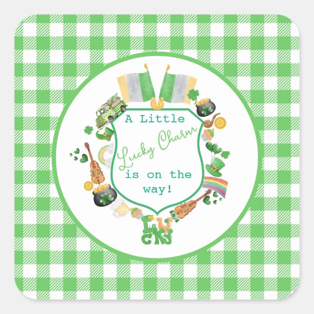 Green Little Lucky charm baby shower Square Sticker (Front)