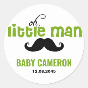 Green Little Man Moustache Baby Shower Sticker
