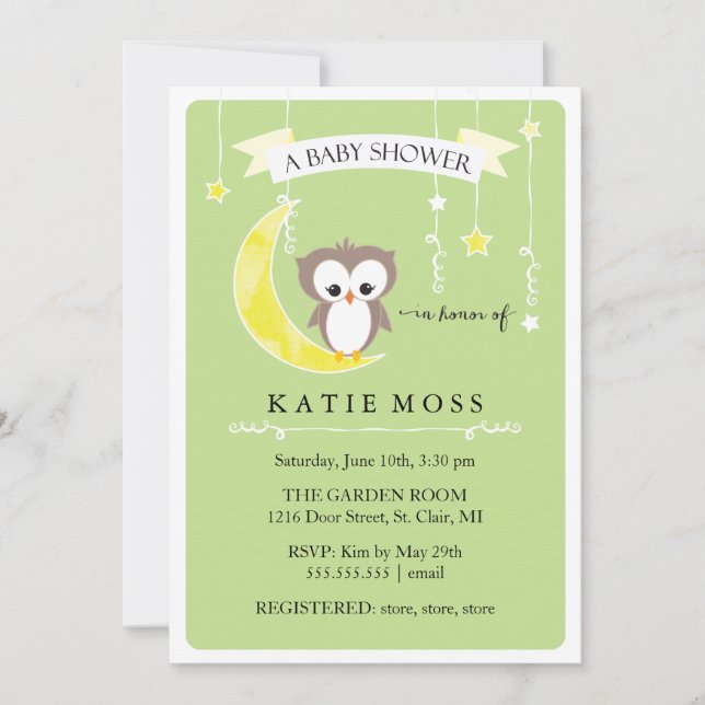 Green Little Owl | Baby Shower Invitation (Front)