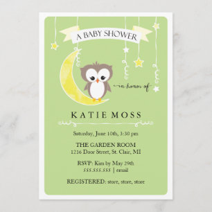 Green Little Owl   Baby Shower Invitation