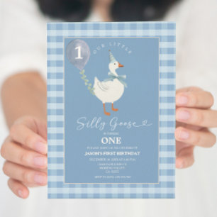 Green Little Silly Goose Balloon Boy 3rd Birthday Invitation