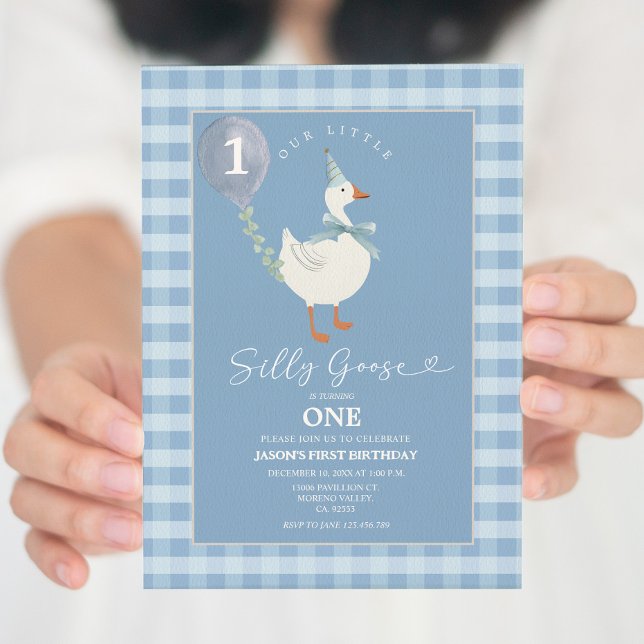 Green Little Silly Goose Balloon Boy 3rd Birthday Invitation (Creator Uploaded)